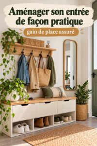 Entrée décorée avec un style chaleureux et accueillant, intégrant des meubles pratiques.