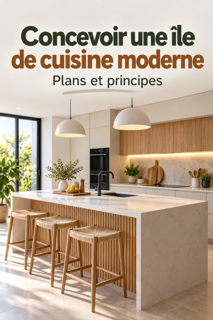 Îlot de cuisine moderne avec des chaises de bar et un design épuré