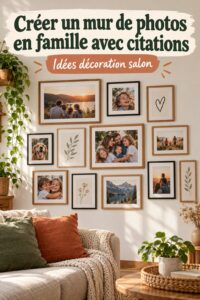 Mur décoratif avec des photos de famille dans un salon élégant