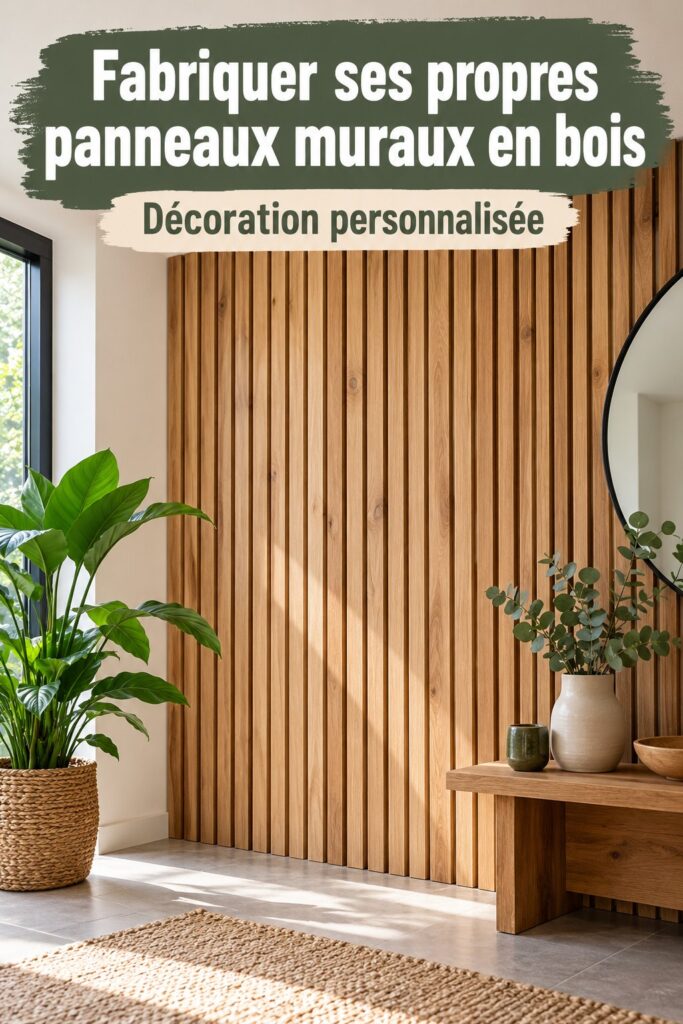 Panneaux décoratifs en bois accrochés dans un salon chaleureux