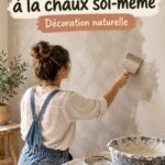 Mur peint en chaux avec une couleur douce et naturelle, créant une ambiance chaleureuse dans le salon.