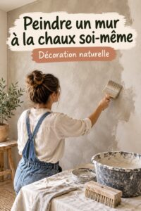 Mur peint en chaux avec une couleur douce et naturelle, créant une ambiance chaleureuse dans le salon.