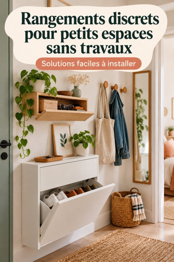 Rangement discret dans un petit salon avec des meubles multifonctions