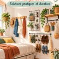 Une maison décorée avec des rangements astucieux sans placard ni meuble traditionnel.