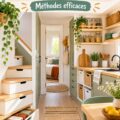 Une petite maison bien rangée avec des astuces de rangement pratiques.