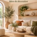 Salon moderne minimaliste avec des couleurs chaudes et un aménagement pratique.